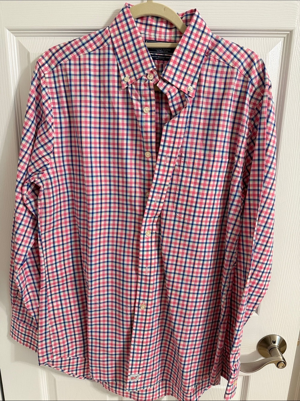 Vineyard Vines Men’s Pink & Blue Plaid Button-Down Shirt